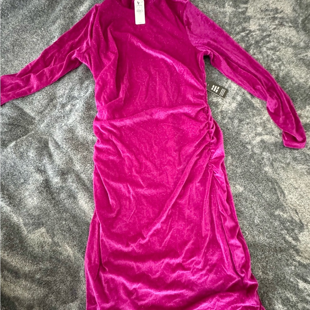 Express Pink Bodycon Dress with Long Bishop Sleeves and Mock Neck